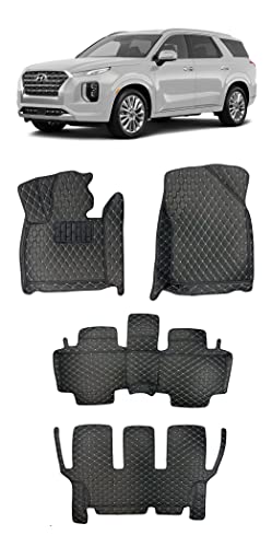 Custom Fit [Made in USA] All Weather Heavy Duty Full Coverage Floor Mat Floor Protection [Front and Rear] comptaible for 2020 2021 2022 Hyundai Palisade 7 Seat SUV - Black Single Layer