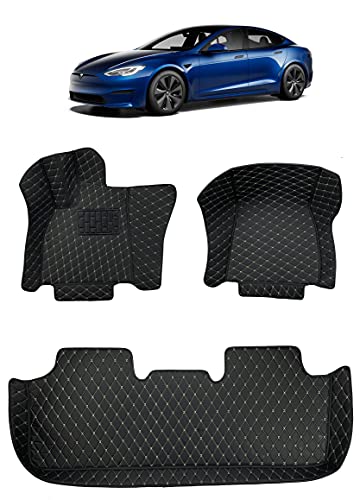 Custom Fit [Made in USA] All Weather Heavy Duty Full Coverage Floor Mat Floor Protection [Front and Rear] for 2021 2022 Tesla Model S (Refreshed Model with Yoke Steering) - Black Single Layer