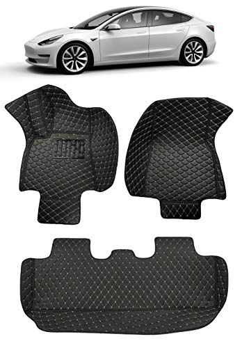 Custom Fit [Made in USA] All Weather Heavy Duty Full Coverage Floor Mat Floor Protection [Front and Rear] for 2019 2020 Tesla Model 3 - Black Single Layer