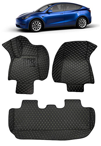 Custom Fit [Made in USA] All Weather Heavy Duty Full Coverage Floor Mat Floor Protection [Front and Rear] for 2020 Tesla Model Y 5 seat Layout - Black Single Layer